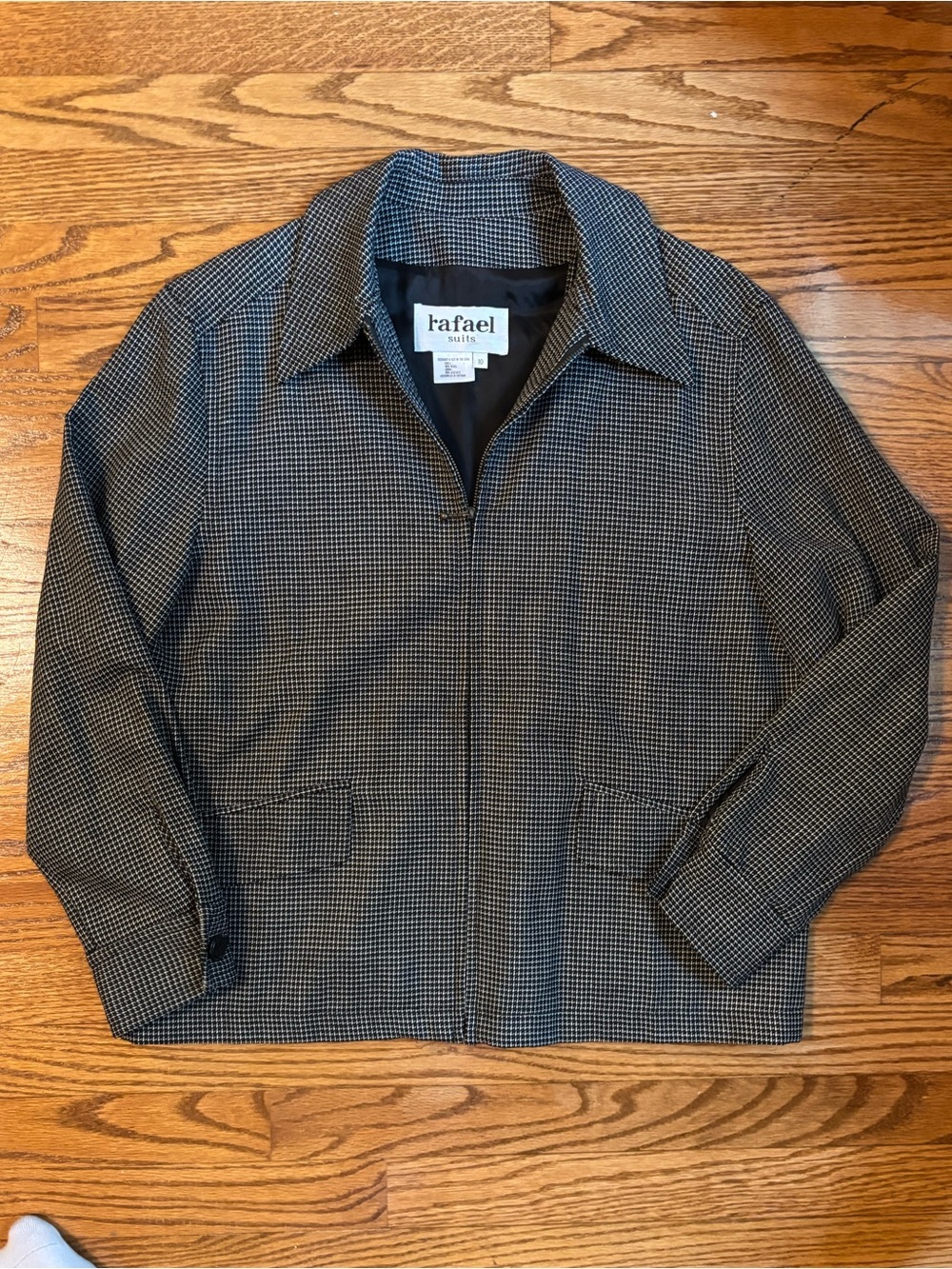 Rafael Suits Black & White Wool Zip Front Jacket Blazer Size 10